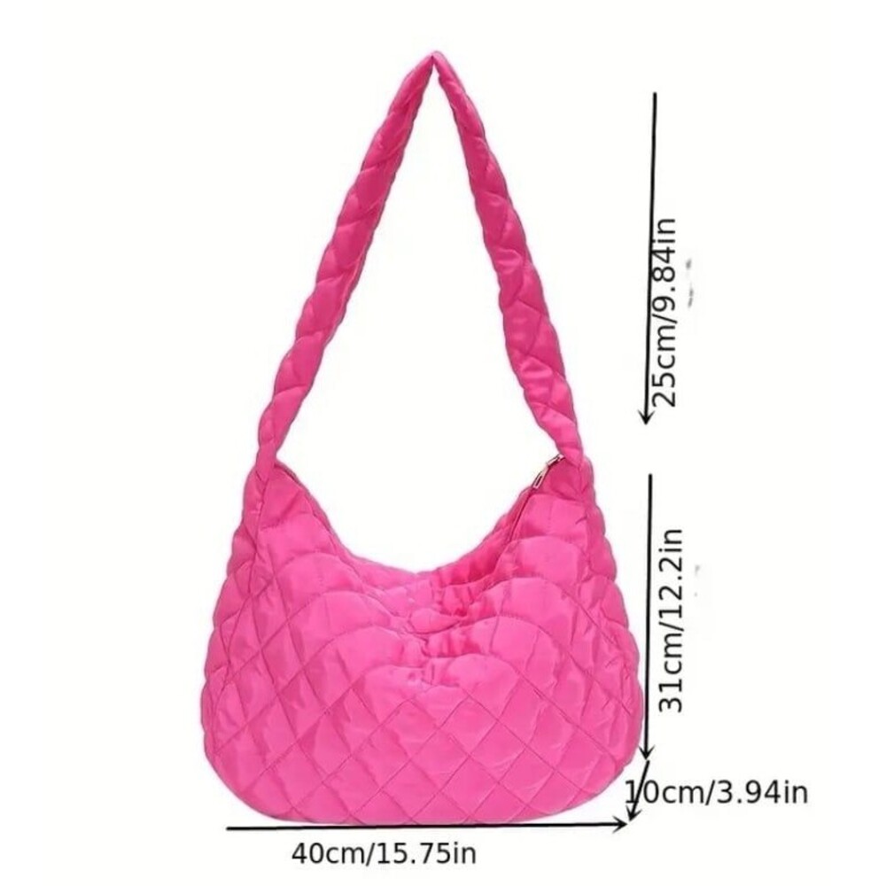 Rose Pink Quilted Puffer Crossbody Tote Bag Lightweight Everyday Purse
